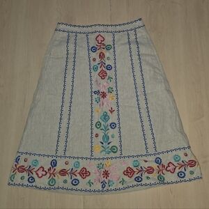 Boden Beige A-Line Skirt with Multicolor Embroidery